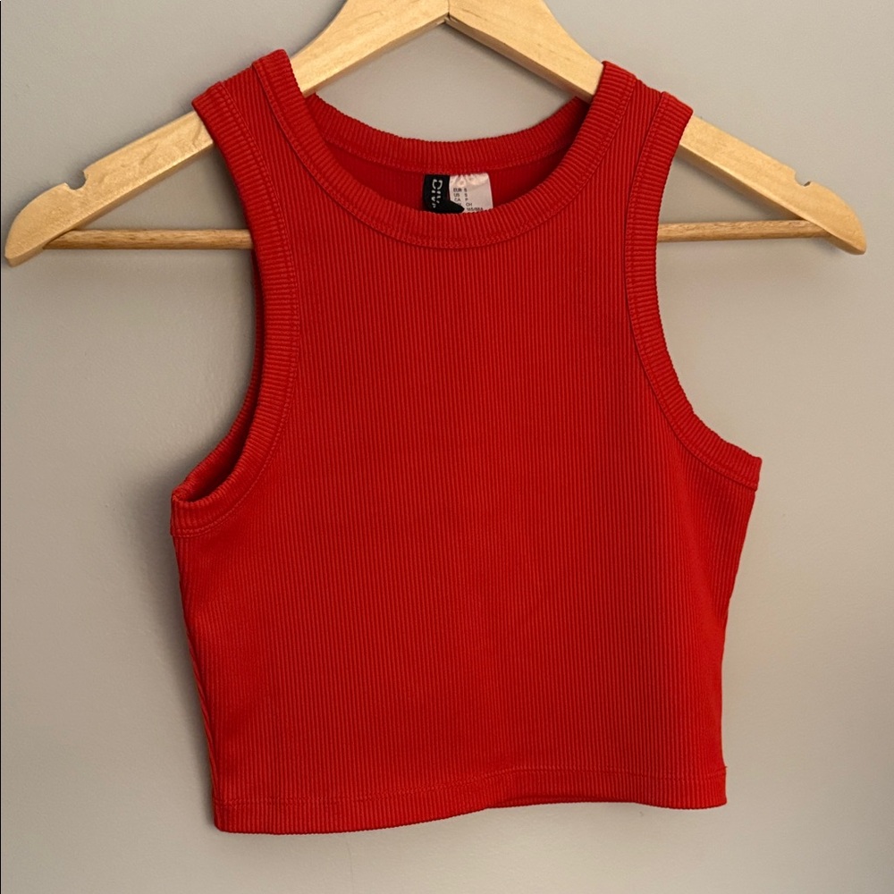 Divided Red Ribbed Tank Top